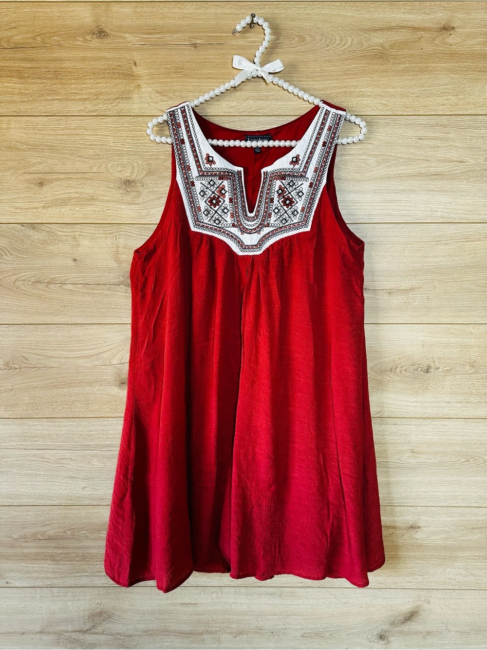 Luxology Red Sleeveless Tank with Embroidered Yoke